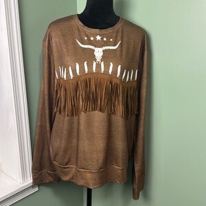 NWOT brown fringe western sweatshirt large